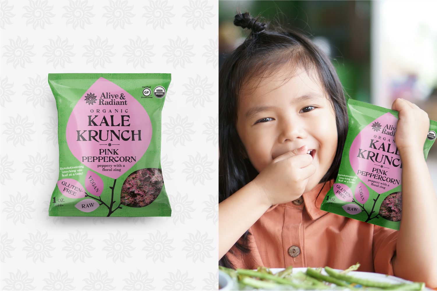 Little girl with Kale Krunch peppercorn