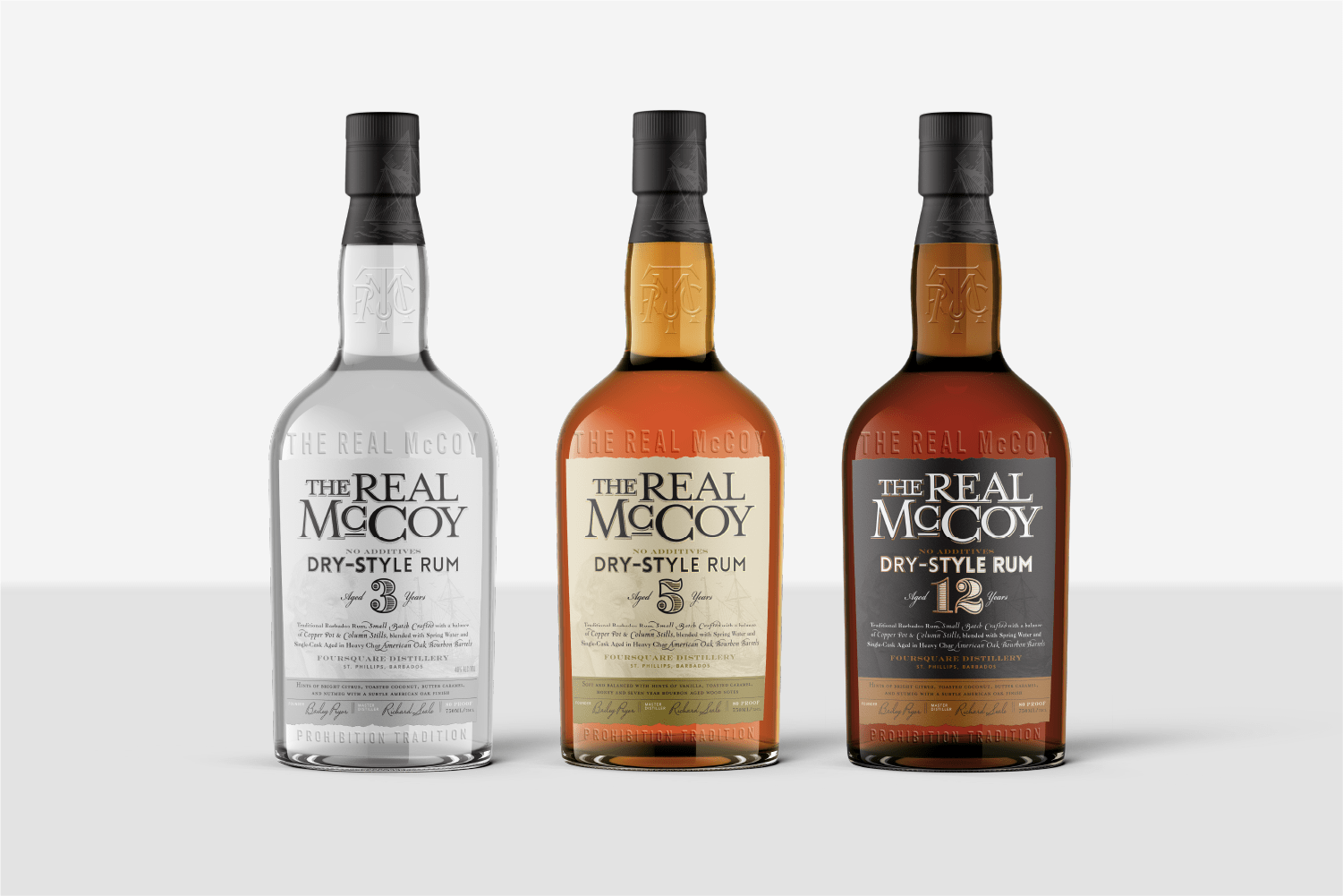 he Real McCoy bottle and label design concept for 3 year, 5 year and 12 year aged Rum.