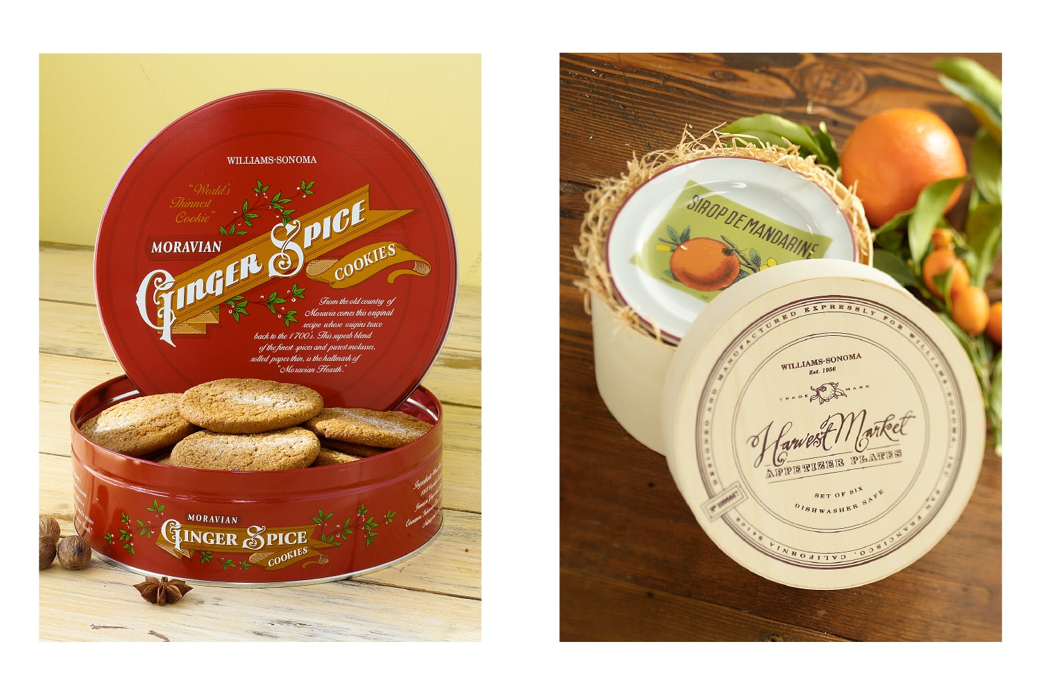 Williams Sonoma Moravian Ginger Spice Cookie packaging and Harvest Market packaging. Design and photo creative direction by Juli Shore Design